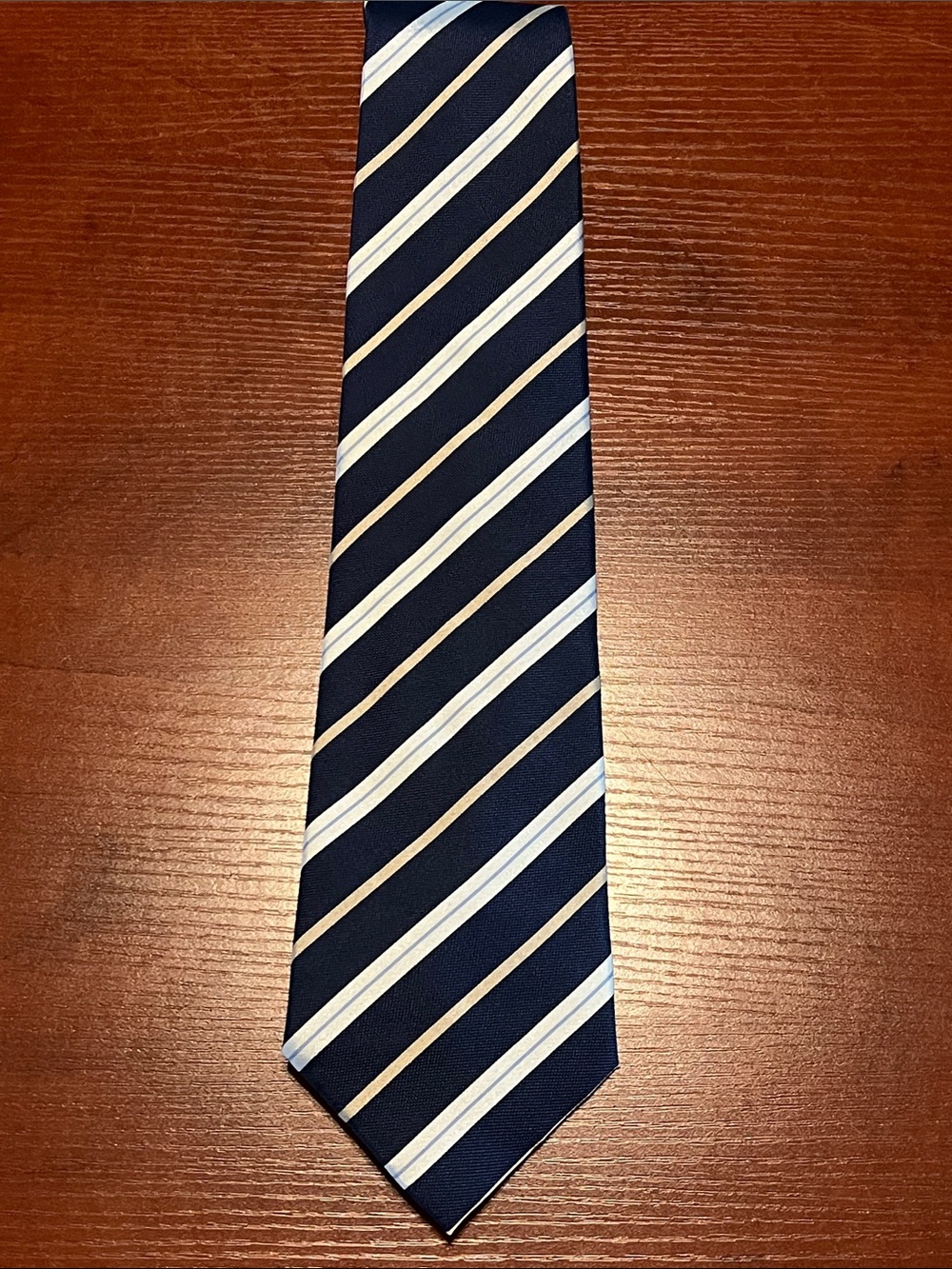 Forsyth Classic Navy Stripe Men’s Tie with White and Tan Accents